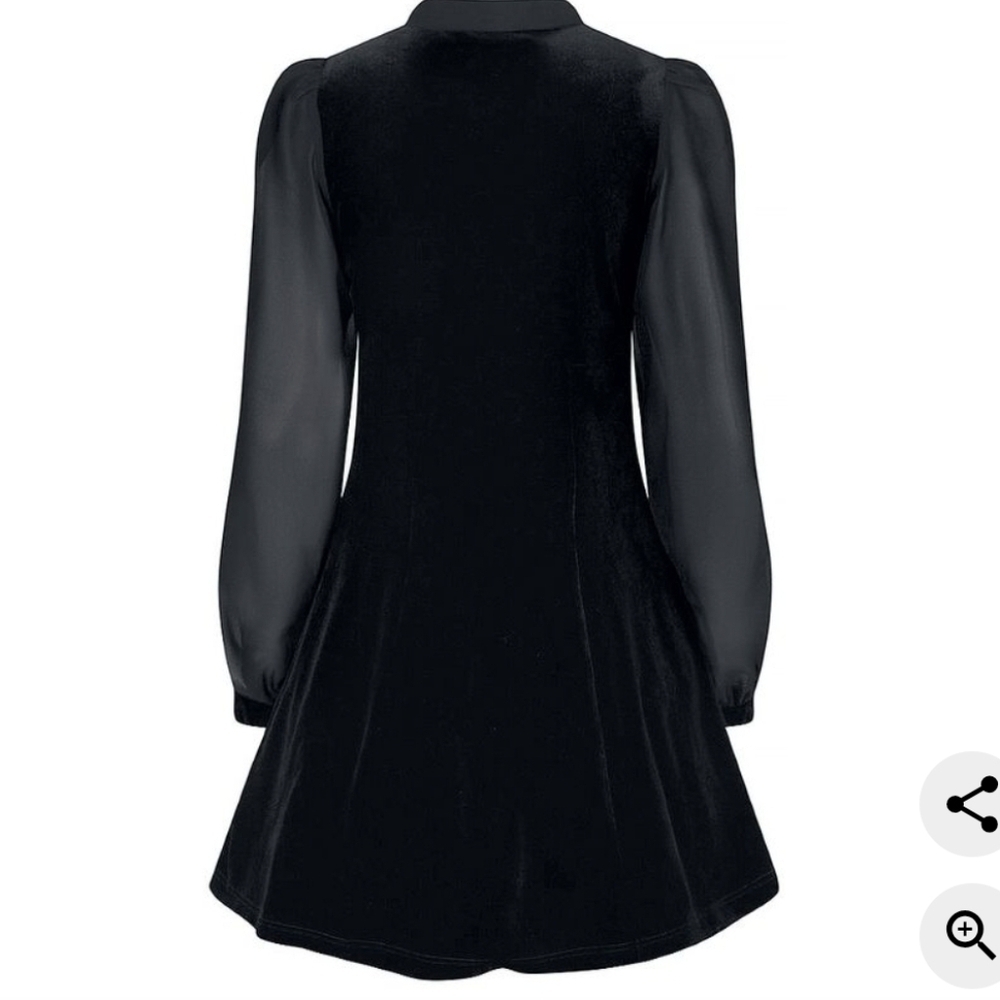 Womens HB Gabriella Mini Dress Black Velvet Chiffon Bow Goth Retro S/M - Picture 2 of 8